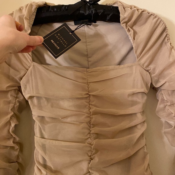 NWT Michael Costello x REVOLVE Franky Ruched Mesh Mini Dress Taupe Nude fits S/M - Picture 16 of 16